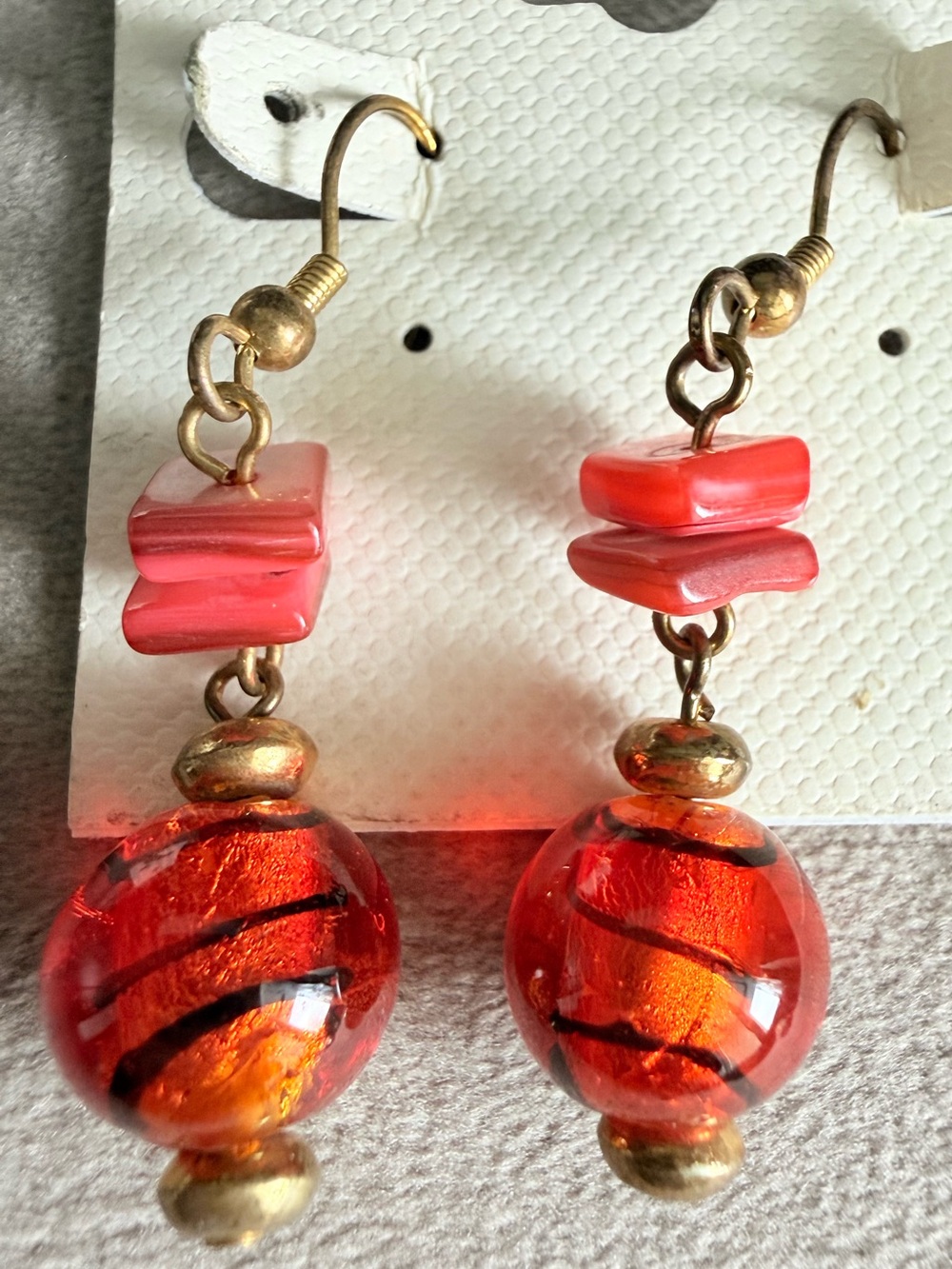 Handcrafted Red Glass Bead Drop Earrings